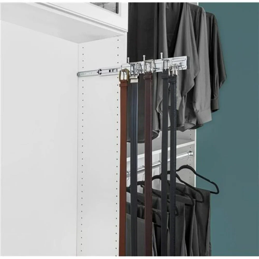 Pull Out Closet Rack Organizer 12 Inch Belt Tie Scarf Hanger with 7 Chrome Hooks